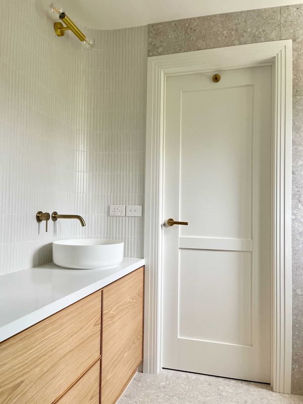 Custom American Oak Vanity with Curved Wall