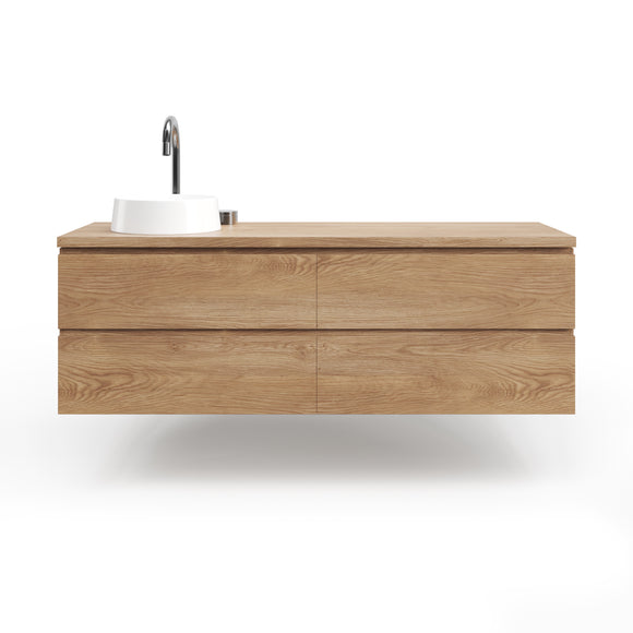 Solid Timber Wall Hung Floating Vanity in American Oak with drawers