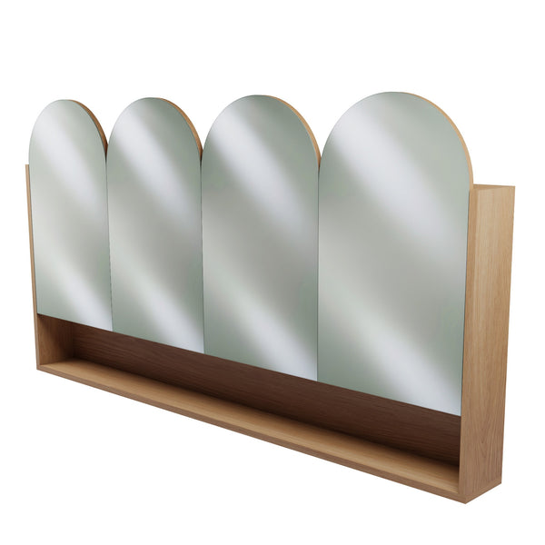 1600mm 1800mm 2100mm 4 Arched Door Modern Mirror Shaving Cabinet in American Oak, Made in Australia