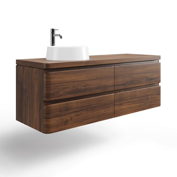 Wall Hung Floating Solid Timber Vanity in American Walnut Dark Wood with Curved Edges Australian Made