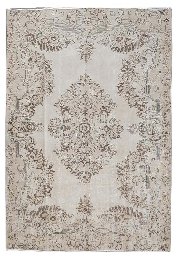 Vintage Handmade Turkish Rug with cream base and brown floral pattern.  Dated from the 1960's.  Traditional Vintage Turkish Rug available in Melbourne 