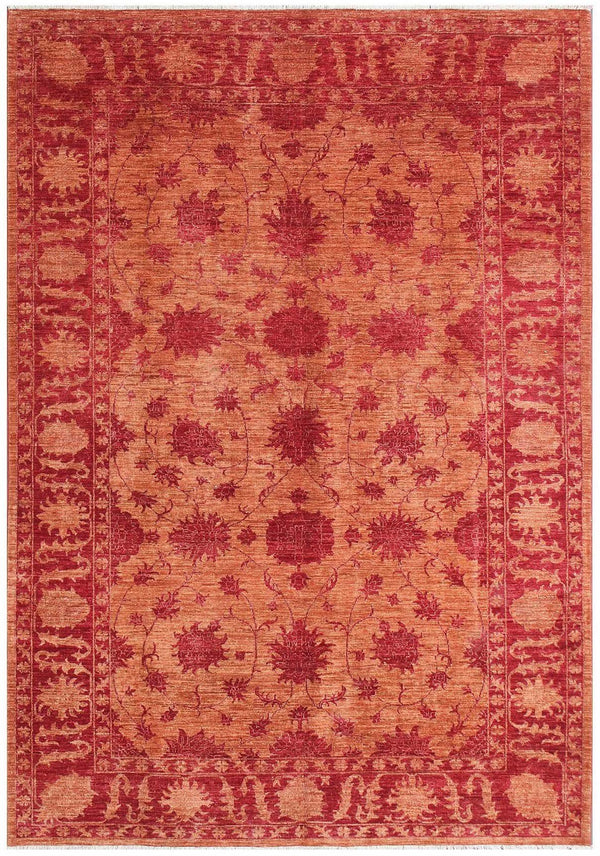 Handknotted Afghan Chobi Rug in burnt orange with stunning pattern and detail, small fringe detail