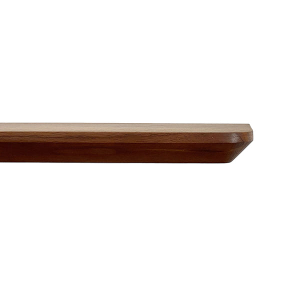 Solid Black American Oak Floating Timber Shelf made to order in custom sizes. Australian Made floating shelves for residential, commercial and hospitality interiors. Australian Made Floating Timber Shelves. Curved Corners and Bevelled Profile Shelf Detail.