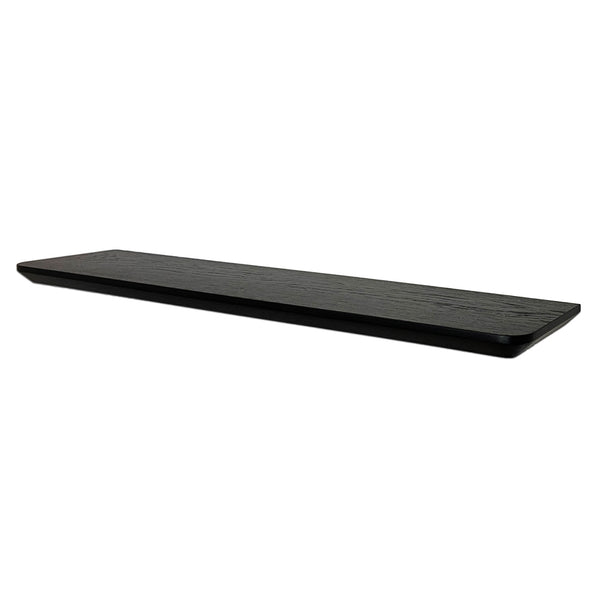 Solid Black American Oak Floating Timber Shelf made to order in custom sizes. Australian Made floating shelves for residential, commercial and hospitality interiors. Australian Made Floating Timber Shelves. Curved Corners and Bevelled Profile Shelf Detail.