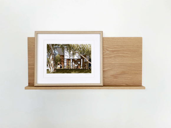 The Gallery Wall Shelf, Leaning shelf for art and photography with ledge in American Oak.  