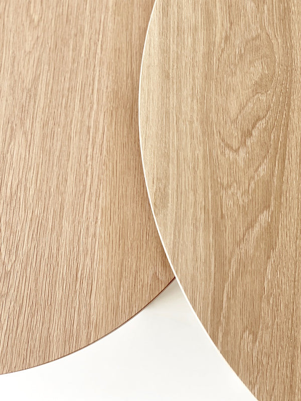 Australian Made Round Coffee Table in Solid American Oak Timber. Made in Melbourne, the Lunar Round Nesting Coffee Tables feature soft curves and half arch details to create lightness at the base of the leg. Custom sizes available.