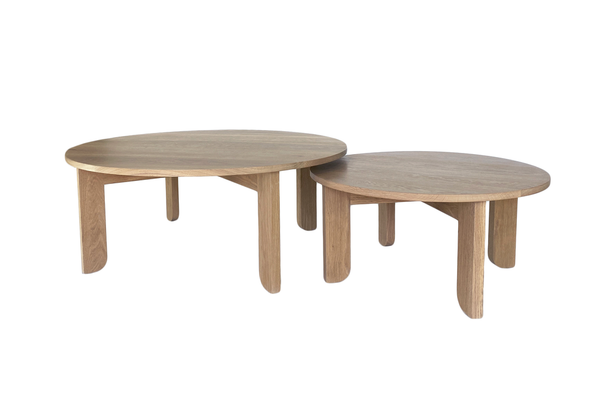Australian Made Round Coffee Table in Solid American Oak Timber. Made in Melbourne, the Lunar Round Nesting Coffee Tables feature soft curves and half arch details to create lightness at the base of the leg. Custom sizes available.